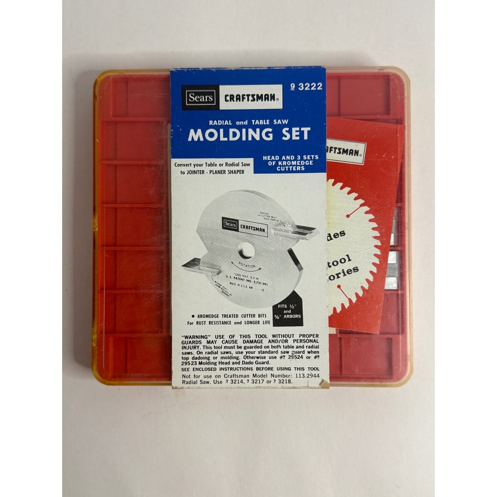 Sears Craftsman Radial Table Saw Molding Set 9 3222 Kromedge Cutters Vintage USA